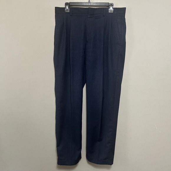 Unbranded Other - Jos A Bank Trousers Men 35x29 Navy Blue Pleated Cuffed Classic 100% Wool Slacks